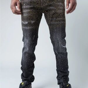 George V GV the Louvre Men's Black and Gold Jeans